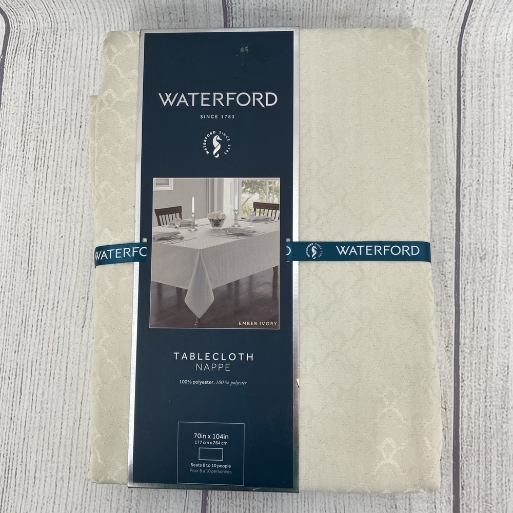 Waterford Tablecloth 70 x 104 Ember Ivory Nappe Jacquard Gold Metallic Holiday